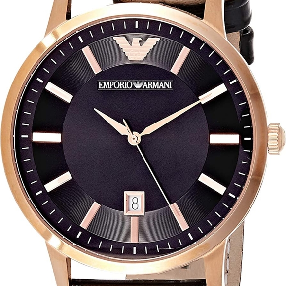 Emporio Armani Renato AR2425 43mm Large Black Dial Gold Tone Men's Watch - Picture 3 of 15